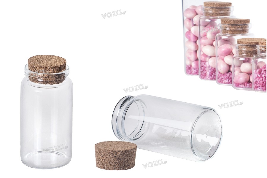 120ml wide mouth mini glass jar with cone cork stopper in size 47x90