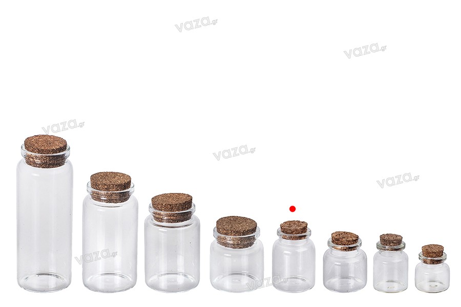A/A 30 mini bouteilles en verre avec bouchon en liège - Dimensions : 19 x  26 mm