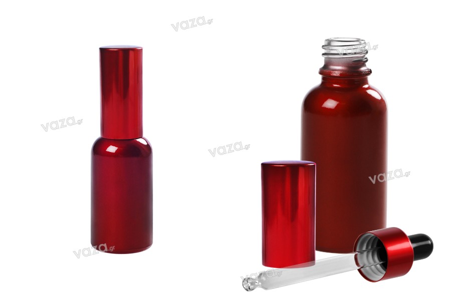 Flacon de 30 ml en verre de couleur rouge avec compte-gouttes et