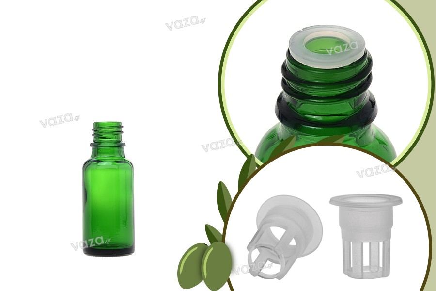 Flacon pour huile d'olive en portion de 20 ml, en verre vert