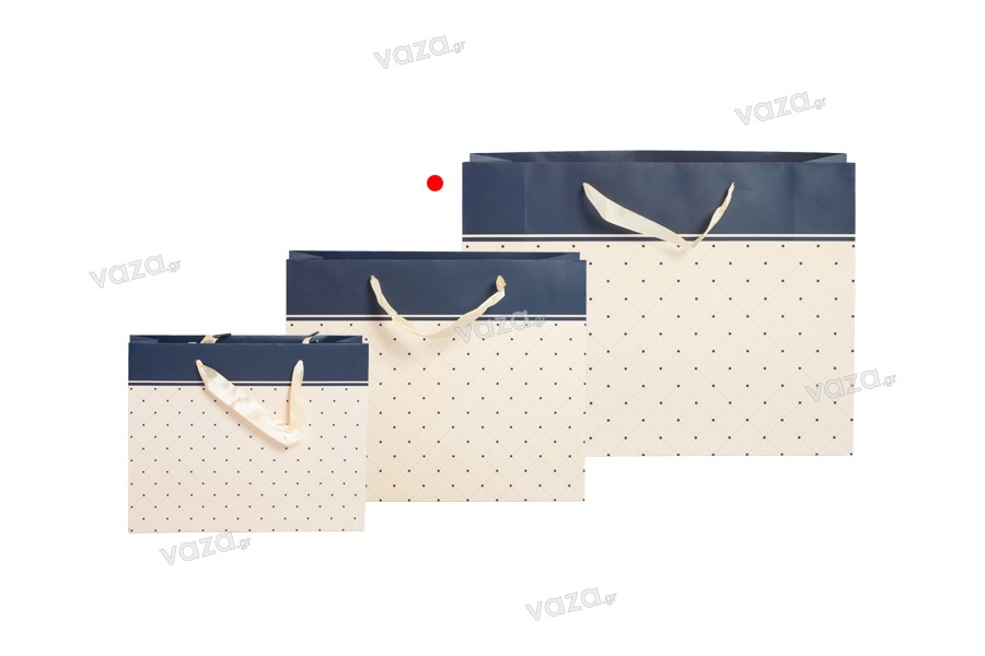 Busta di carta regalo con manico in raso 320 x 110 x 260mm in diversi  colori