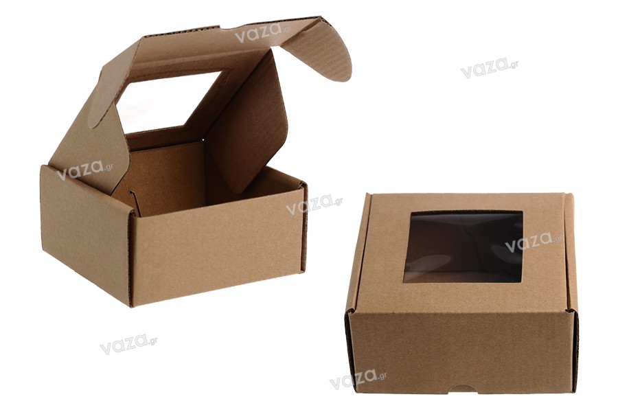 Boîte d'emballage en papier kraft avec fenêtre 130 x 120 x 60 mm