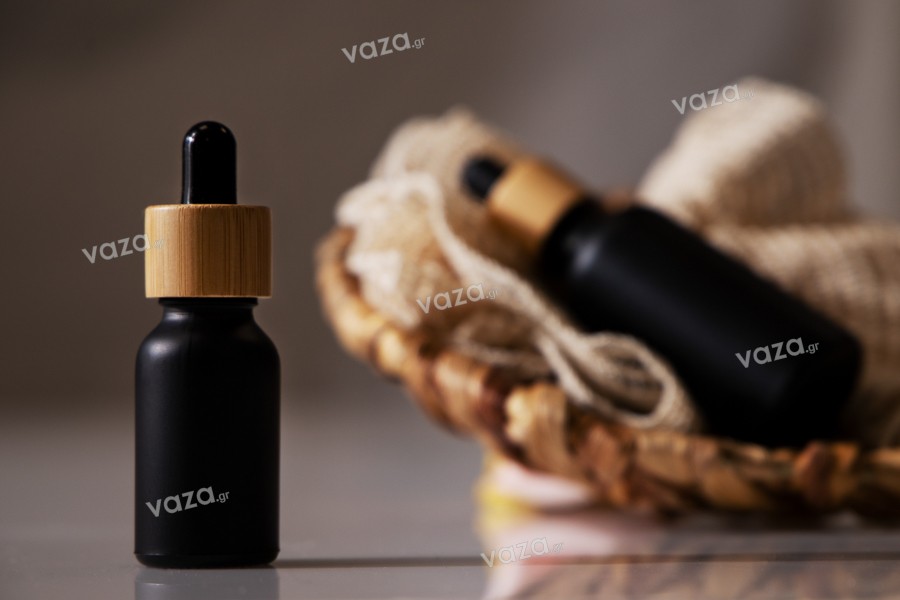 Glass bottle PP18 for essential oils 10ml in black frosted color