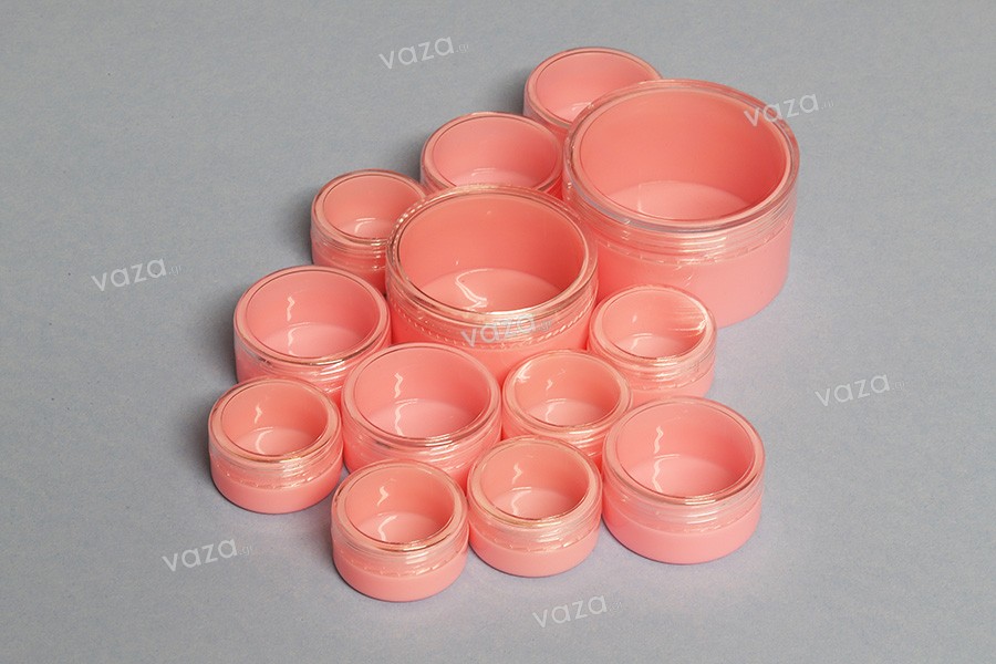 Petit pot en acrylique de 50ml rose avec couvercle transparent - 12 pcs