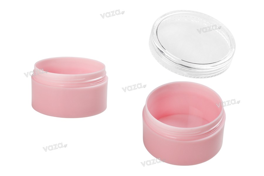 Petit pot en acrylique de 50ml rose avec couvercle transparent - 12 pcs